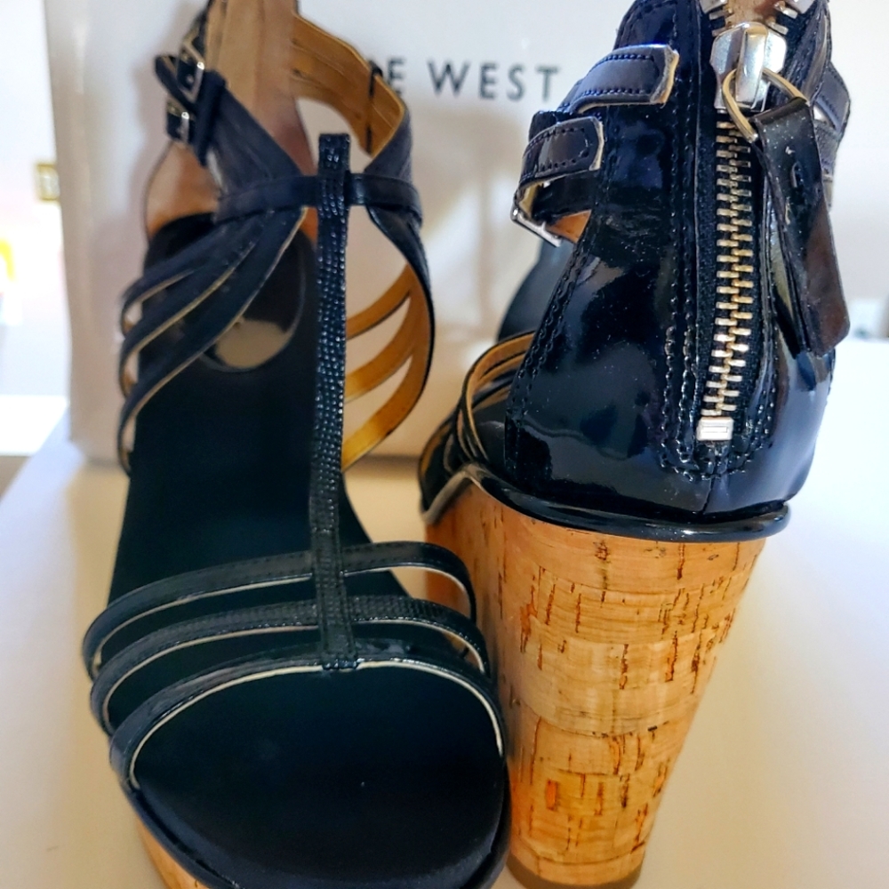Nine West Black Wedge Sandals